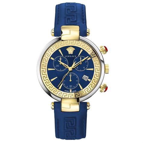 Versace Revive Chrono Blue Leather Strap Watch 